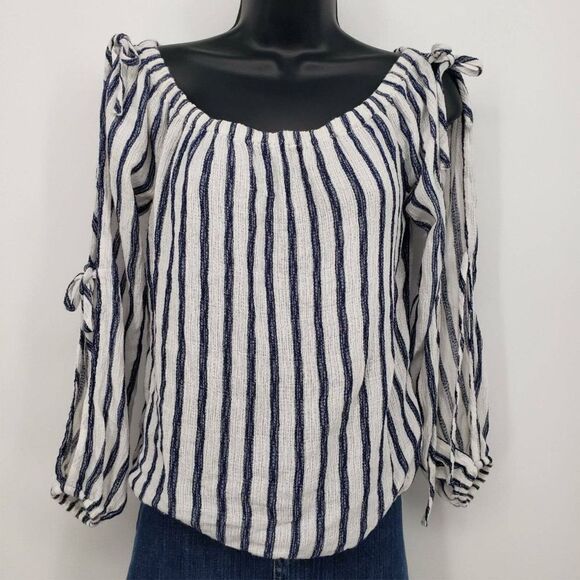 Areopostale Stripe Top Long Sleeves w/Slits Off Shoulder Pullover - Picture 1 of 9